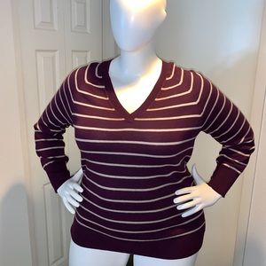 Mossimo burgundy/cream stripe V-neck LS sweater 3X